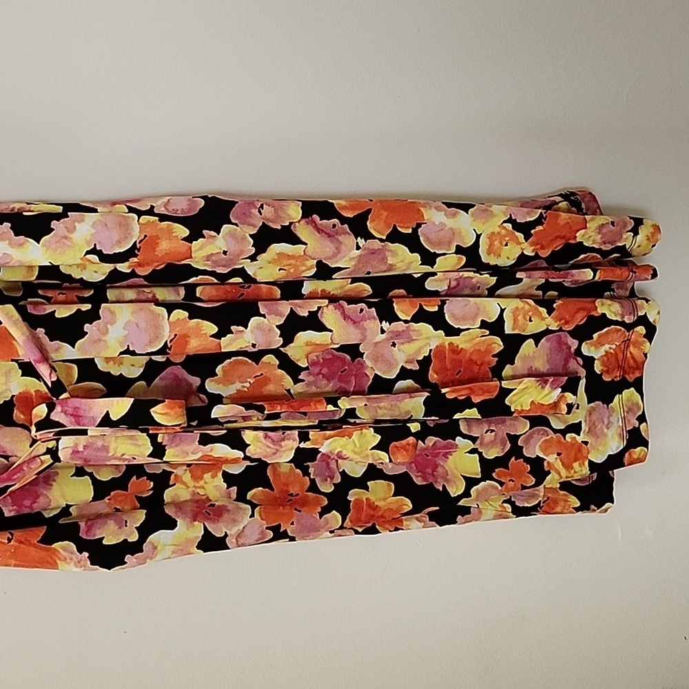 J Jason Wu Knit Printed Floral Wrap Dress Blackpink Orange  Floral Size XL - Picture 9 of 16